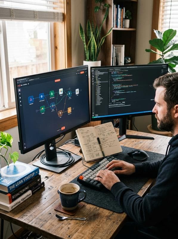 A business owner reviewing operations at a desk
